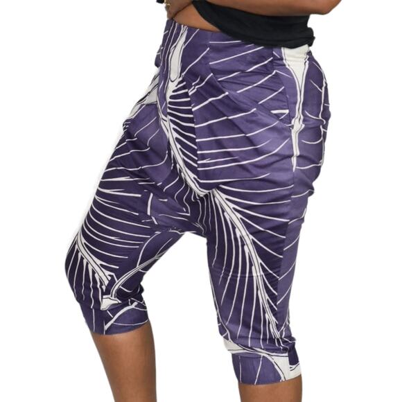 Benetton Drop Crotch Capri Shorts Purple Cotton Harem High Waist Relaxed Size 4 - Picture 14 of 16